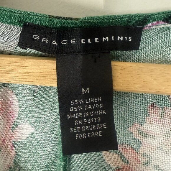 Grace Elements Green Tropical Floral Linen Blend Dress Size M Long Midi Maxi - Picture 7 of 8
